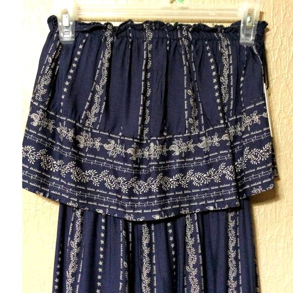 Japna Women's Strapless Smocked Flowy Jumpsuit Blue Paisley Wide Leg Size XS New - Picture 5 of 12